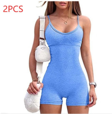 Spaghetti Strap Yoga Jumpsuit Shorts