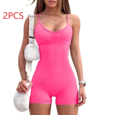 Spaghetti Strap Yoga Jumpsuit Shorts