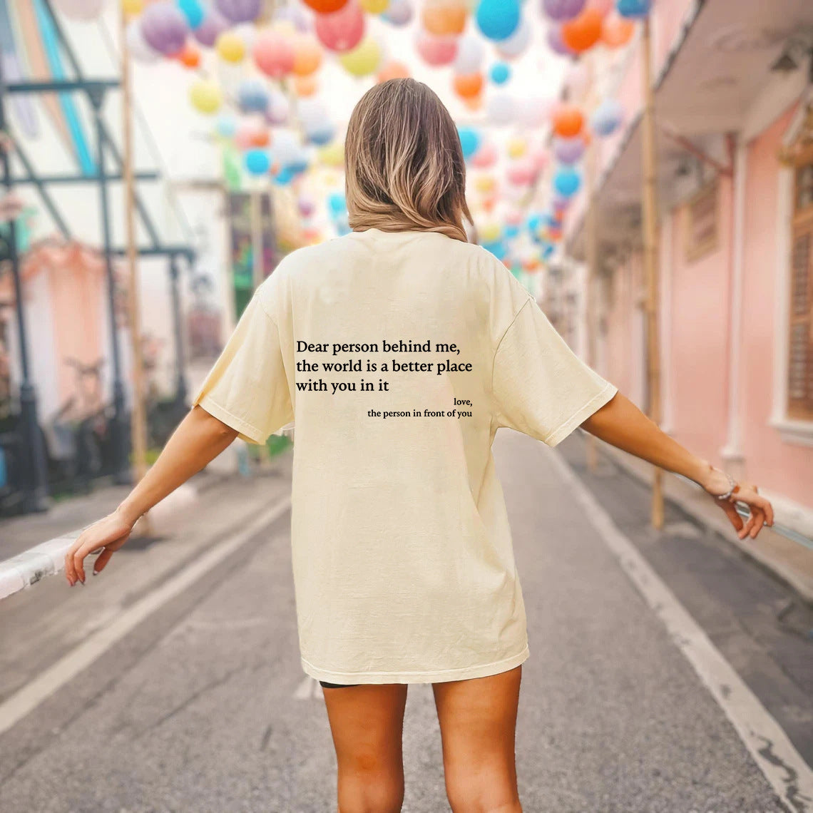 Round Neck Short Sleeve Slogan Tee Top