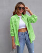 Ripped shirt jacket for women in light green, featuring a stylish design and frayed edges, perfect for casual wear.
