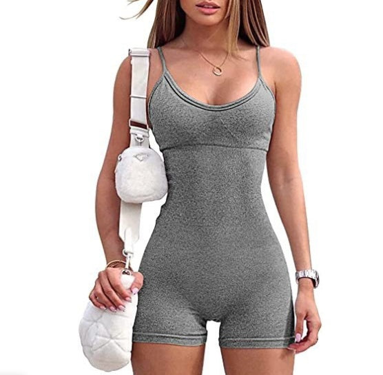 Spaghetti Strap Yoga Jumpsuit Shorts