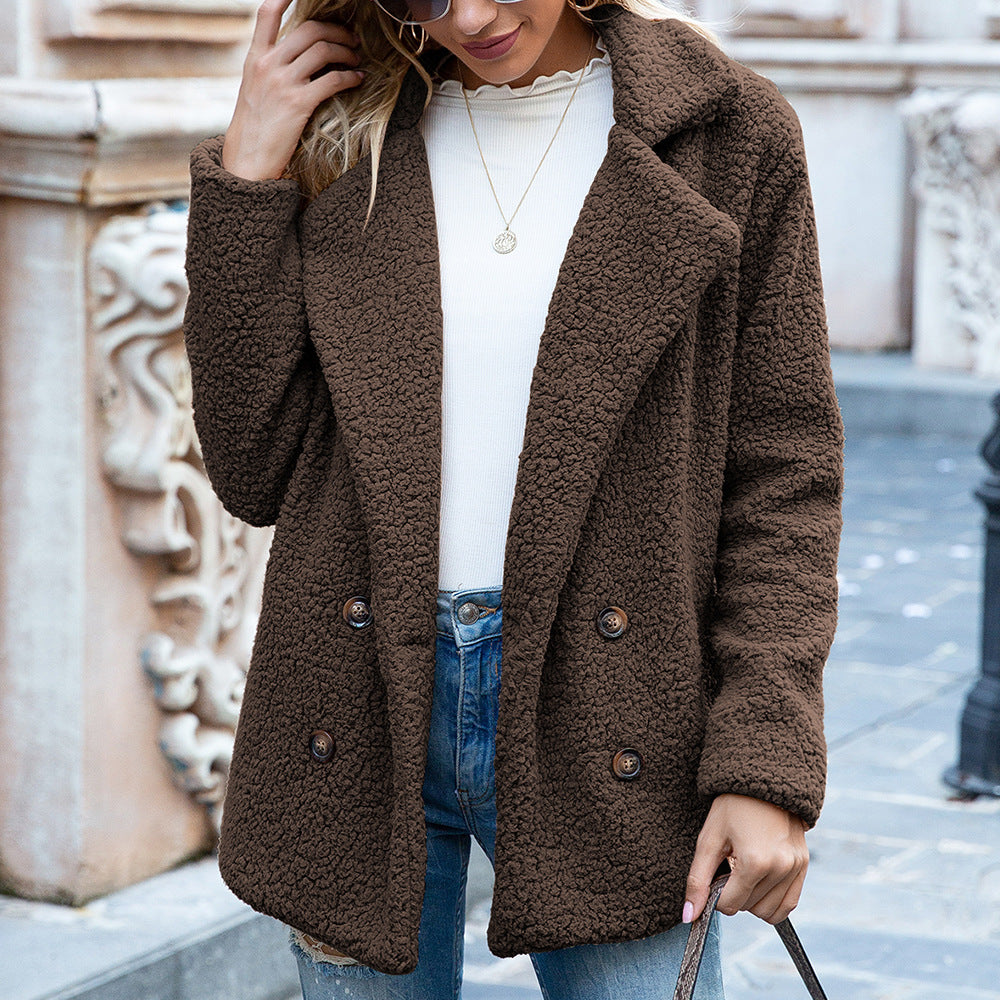 loose lapel fluffy coat