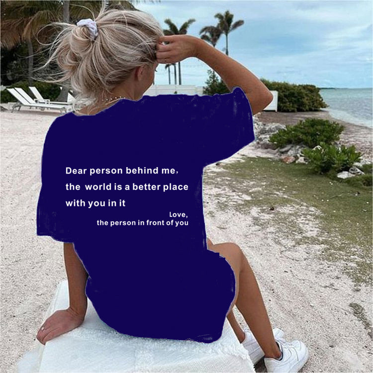 Round Neck Short Sleeve Slogan Tee Top