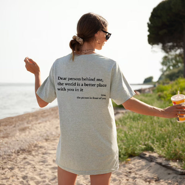 Round Neck Short Sleeve Slogan Tee Top