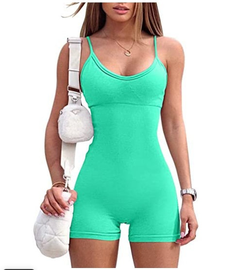 Spaghetti Strap Yoga Jumpsuit Shorts