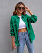 Ripped shirt jacket for women in green, featuring a stylish design and frayed edges, perfect for casual wear.